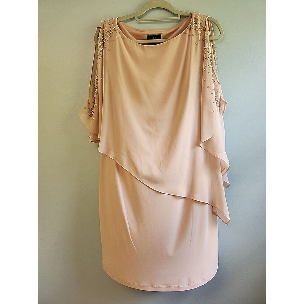 XSCAPE Womens 12 Studded Pink Capelet Sleeveless Short Formal Sheath Dress